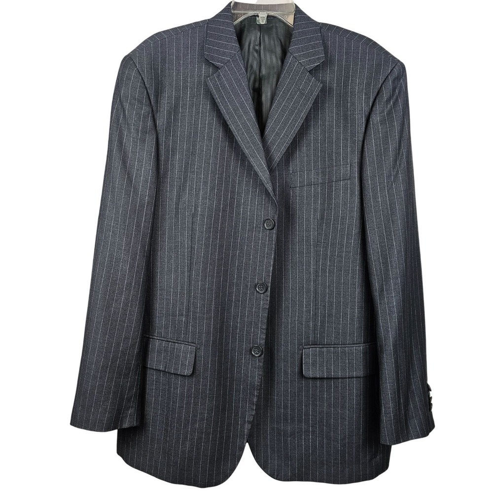 Giani‎ Franco Mens 44R Suit Jacket Dk Gray Vertical Pin Striped Super Fine Yarn